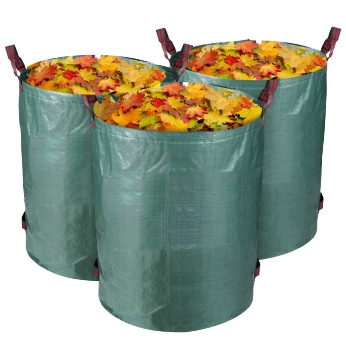 Set 3 Cosuri pentru Gradina, cu Manere Transport, Pliabil, Reutilizabil, Rezistent la Apa, pentru Colectare Frunze si Iarba, 86 x 67 cm, 300L, Verde