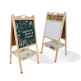 Tabla Magnetica Copii Lemn 2 Fete: Scris, Desen, Numaratoare, Ceas, Suport, Creta, Marker, Burete - 81x41cm