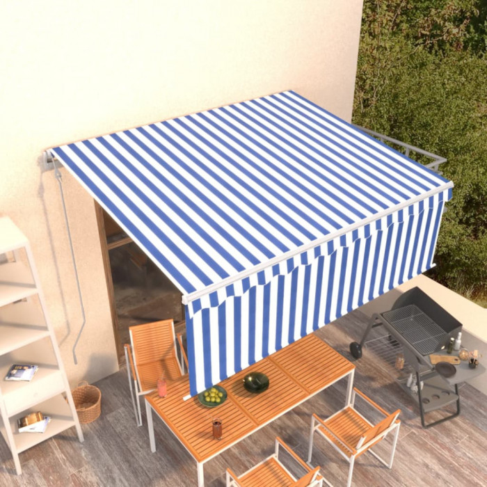 Copertina retractabila automat cu stor, albastru&amp;alb, 4,5x3 m GartenMobel Dekor