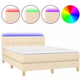 Cumpara ieftin Pat cu arcuri, saltea si LED, crem, 140x200 cm, textil