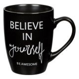Cană New Bone, Mesaj Believe in Yourself, Capacitate 370ml, Negru Mat, Oem