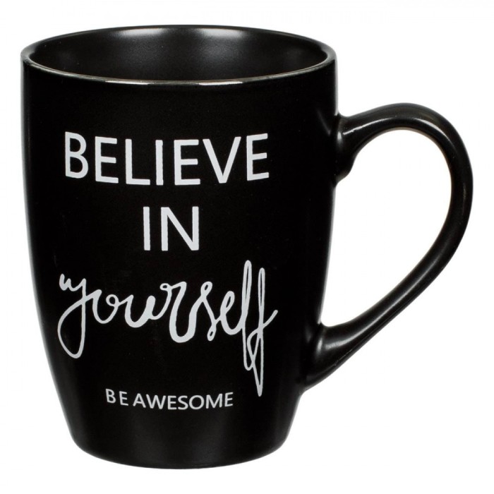 Cană New Bone, Mesaj Believe in Yourself, Capacitate 370ml, Negru Mat