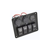 Panou de comutatoare cu priză, voltmetru, 4 &icirc;ntrerupătoare și port USB SPA21, Universal, Oem