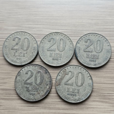 Moneda Romania 20 lei anul 1991,1992,1993,1994,1995