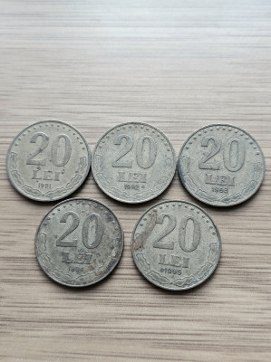 Moneda Romania 20 lei anul 1991,1992,1993,1994,1995 foto