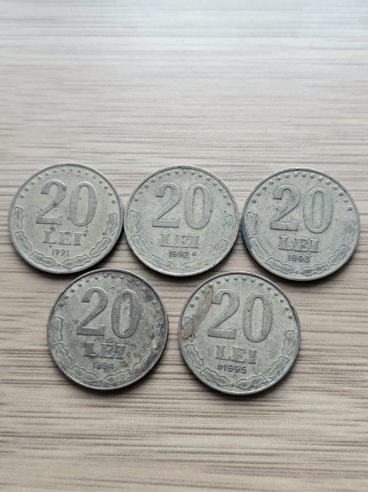 Moneda Romania 20 lei anul 1991,1992,1993,1994,1995