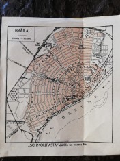 Harta 1900 Braila,centrul Orasului,lb. franceza,caserata,15x15 cm,Drotleff,Sibiu foto