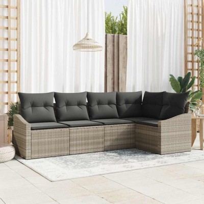 vidaXL Set de canapele pentru grădină 5 pcs Gri deschis Rattan poli 3346722 foto