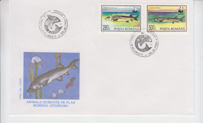 C12 - FDC Romania - Fauna ocrotita - sturioni - LP1359 - 1994