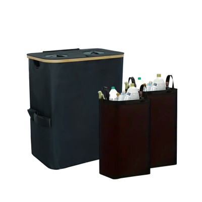 Colector selectiv de sticle cu două compartimente 140l negru foto