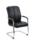 Scaun vizitator sanie OFF 8117, piele ecologica neagra, cromat, brate, 120 kg