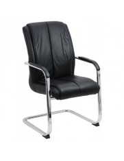 Scaun de vizitator tip sanie OFF 8117, piele ecologica, cromat, cu brate, 120 kg, negru
