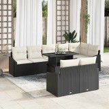 Cumpara ieftin Set de canapele pentru grădină cu pernă 9 pcs negru și crem
