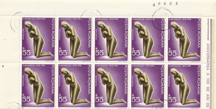 CENTENARUL NASTERII LUI C. BRANCUSI ( LP 906 ) 1976 OBLITERATA BLOC DE 10