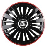 Set 4 capace roti Red/Black cu inel cromat pentru gama auto Seat, R14