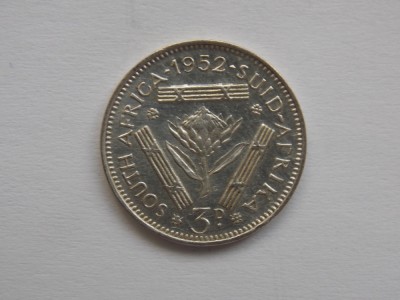 3 PENCE 1952 AFRICA DE SUD-argint foto