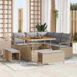 Set de Sofas pentru Grădină cu Perne Bej, Ratan Polimeric, Acacia, 8 Piese