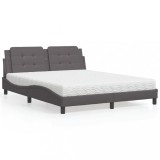 Cumpara ieftin Pat cu saltea, gri, 160x200 cm, piele ecologică