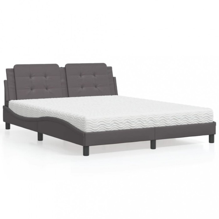 vidaXL Pat cu saltea, Zadar, gri, 160x200 cm, piele ecologică 3208876