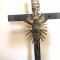 Crucifix,cruce veche italiana,pe postament,cu Isus rastignit