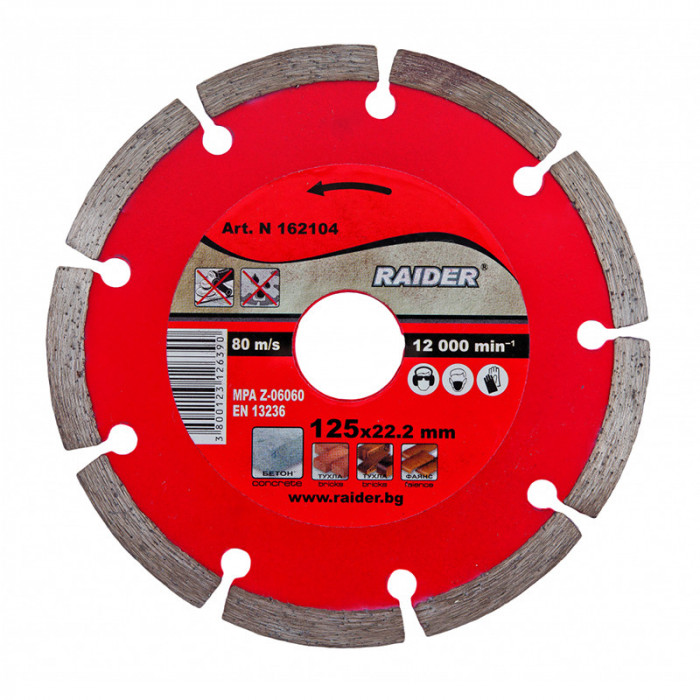 Disc diamantat segmentat Raider, 125 x 22.2 mm