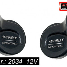 Set 2 claxoane auto Automax 12V Negre cu tonuri inalte si joase Kft Auto