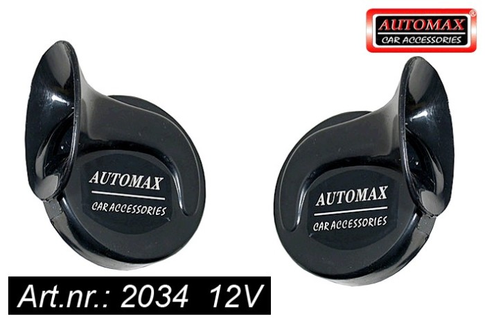Set 2 claxoane auto Automax 12V Negre cu tonuri inalte si joase Kft Auto Set 2 claxoane auto Automax 12V Negre cu tonuri inalte si joase Kft Auto