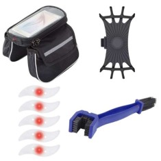 Set 8 in 1 Pentru Biciclete, 1 Geanta cu 3 Compartimente, 1 Suport Flexibil pentru Telefon, 5 lumini Ambientale pentru Spite si Perie de Curatare Lant