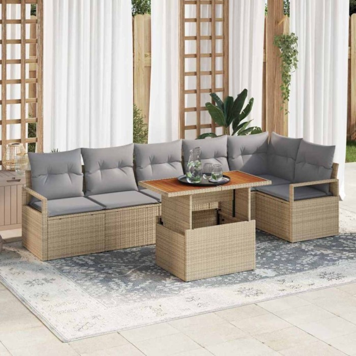 vidaXL Set de masă pentru grădină 7 pcs Bej și gri 100 x 55 x 73 cm