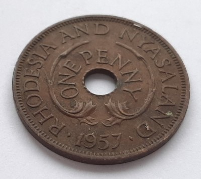 93. Moneda Rhodesia &amp;amp; Nyasaland 1 penny 1957 foto