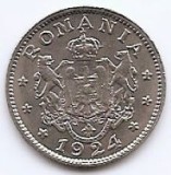 Romania 1 leu 1924 - Ferdinand I, Monetăria Bruxelles, Cupru-nichel, 21 mm, KM-46 (15)