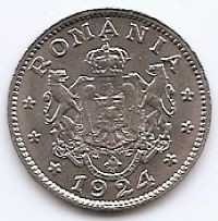 Romania 1 leu 1924 - Ferdinand I, Monetăria Bruxelles, Cupru-nichel, 21 mm, KM-46 (15)