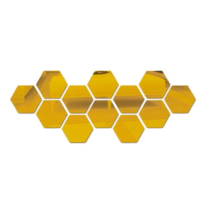Set 12 stickere perete，BOMSTOM, Stil oglinda, Hexagon, 126x110x63 mm, Auriu