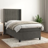 vidaXL Pat box spring cu saltea, gri &icirc;nchis, 80x200 cm, catifea