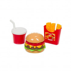Set jucarii Burger, cartofi si shake din plastic, 3 piese, Multicolor, ATU-087163