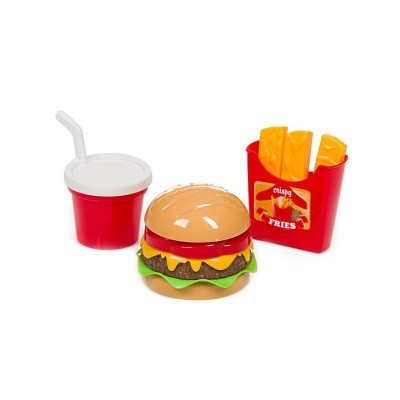 Set jucarii Burger, cartofi si shake din plastic, 3 piese, Multicolor, ATU-087163 foto