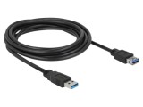 Cablu USB A DELOCK 3m Negru Mufă Aurită 24AWG 28AWG Cod 85057
