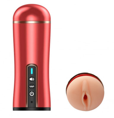 Masturbator Cup Pussy, 10 Moduri Vibratii, USB, Rosu foto