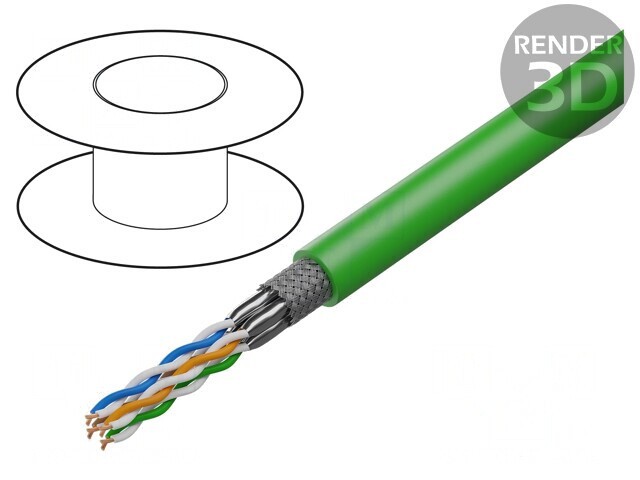 Cablu Ethernet Cat.7 S/FTP 4x2x23AWG Cu PVC Verde