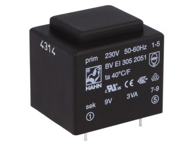 Transformator &amp;Icirc;ncapsulat 3VA 230V 9V PCB BVEI foto