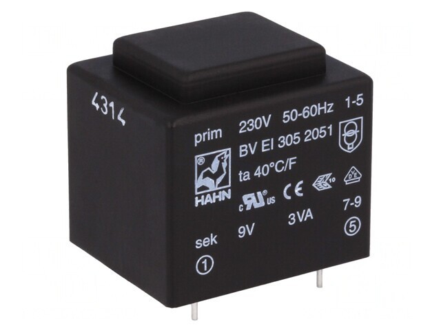 Transformator &Icirc;ncapsulat 3VA 230V 9V PCB BVEI