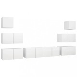 Set dulapuri TV, 8 piese, alb, lemn prelucrat