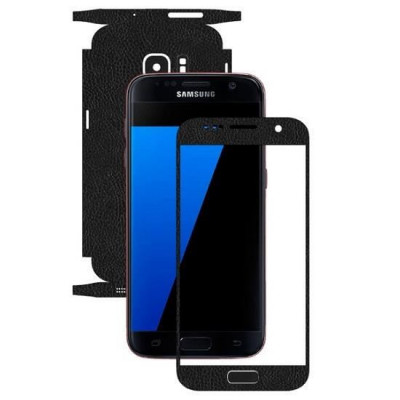 Set Folii Skin Acoperire 360 Compatibile cu Samsung Galaxy S7 - ApcGsm Wraps Leather Black foto