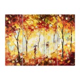 Set 3 piese tablou pictat manual, living, Plimbare relaxanta prin parc, 120x90cm ulei pe panza in cutit efect 3D, gata de agatat pe perete