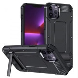 Cumpara ieftin Husa iPhone 13 Pro Antisoc Negru Hybrid Armor Kickstand