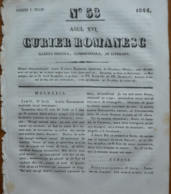 Curier romanesc , gazeta politica , comerciala si literara , nr. 53 din 1844 foto