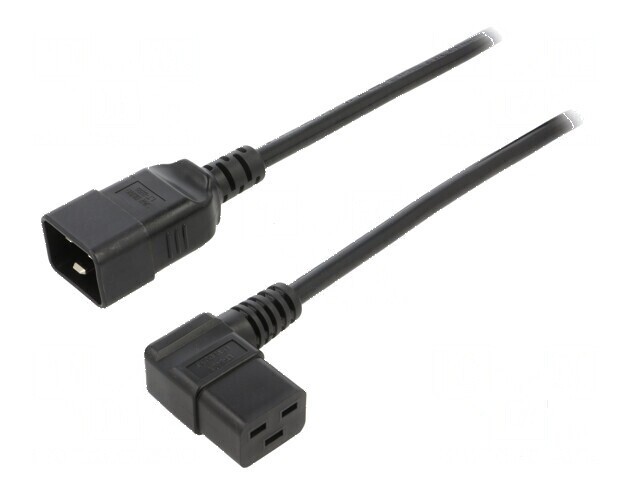 Cablu 3x1,5mm2 IEC C19 mamă unghiat - IEC C20 tată, 1m PVC