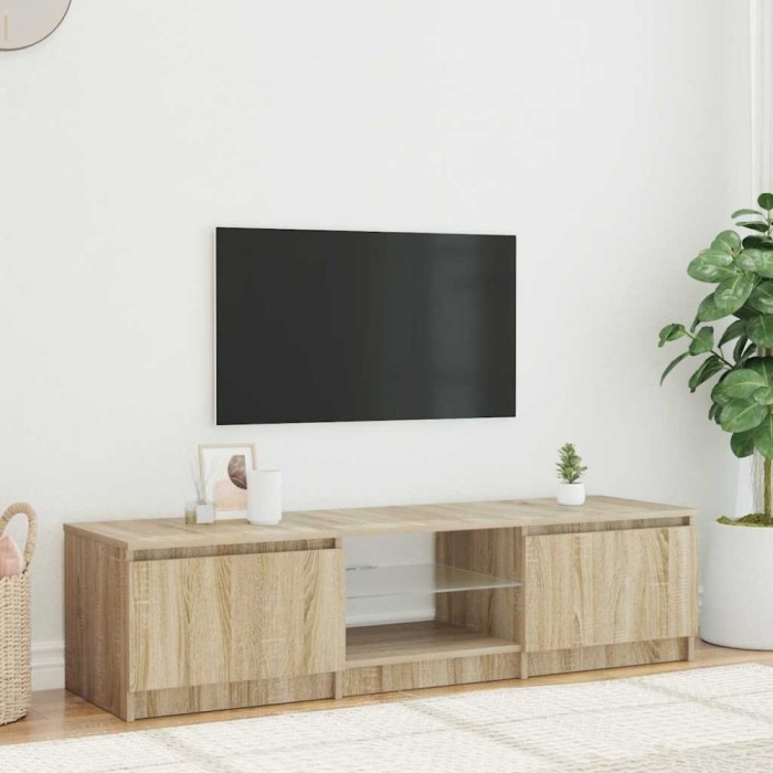 vidaXL Comodă TV cu lumini LED, stejar fumuriu, 140x40x36 cm 822681