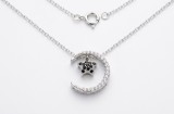 Lantisor din Argint 925 ,Celestial Moon Star cu Zirconiu Alb si Negru