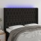 vidaXL Tăblie de pat cu LED, negru, 163x16x118/128 cm, textil 3124392